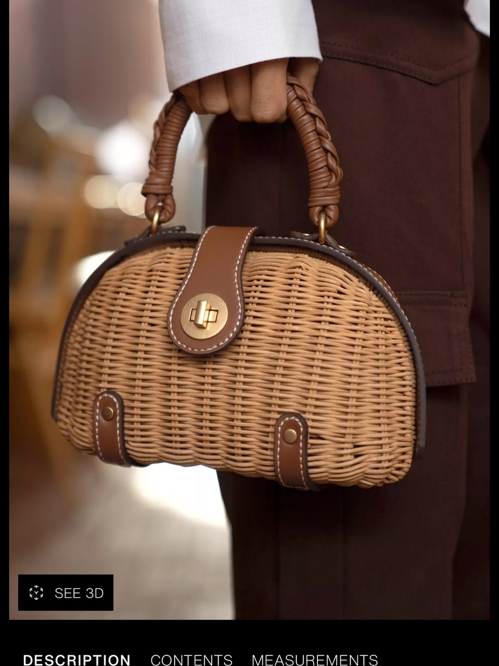 Zara Woven Rattan Crossbody with Brown Leather Trim